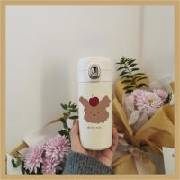 磨砂质感保温杯樱桃小狗冬季水杯学生少女心粉嫩复古怀旧弹跳盖瓶 米白色 樱桃泰迪 小号