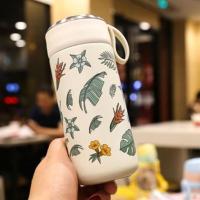 新款冬季花草保温水杯子学生便携真空不锈钢保温杯商务男女士水杯 象白牙300ml保温杯