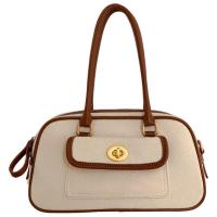 2021春夏新款复古帆布拼接PU手提包撞色女包时尚潮百搭单肩斜跨包 图片色