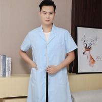 浅蓝色白大褂长袖医生服男夏装实验服足疗店护士服牙医短袖蓝大褂 男士短袖 S 圣雪兰面料