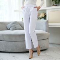 春夏秋冬四季粉蓝白护士裤护士服修身显瘦工装制服高档面料薄厚款 白色有兜薄(圣雪兰) S