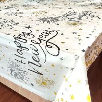 一次性塑料桌布ins风防水防油节日生日派对桌布野餐印花甜品台布 新年快乐 1张[137*274CM]可裁剪