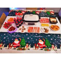 圣诞新年长方形一次性桌布圣诞节元旦晚会布置台布幼儿园派对装饰 红色圣诞老人款:1.37X2.74米