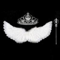 燕型羽毛天使翅膀 儿童玩具公主套装 六一万圣节表演道具花童装扮 [白色] 公主两件套