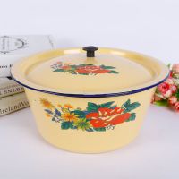 加厚珐琅搪瓷盆带盖老式怀旧家用大碗盆搪瓷碗汤锅猪油饺子馅料盆 黄色洗手盆 16cm[可以装1-2斤水]