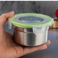 304不锈钢保鲜盒带盖密封罐保鲜碗圆形便当饭盒 冰箱收纳盒储物盒 假一罚十(304)食品级(超厚加深) 小(330ml)