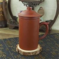 [破损补发]紫砂茶杯带盖带过滤内胆龙凤纹泡茶杯陶瓷茶杯办公杯 红色无任何图案空白杯(带过滤)