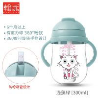 宝宝学饮杯吸管杯水杯带手柄防摔防漏防呛儿童小孩婴儿喝奶喝水杯 浅藻绿(吸管型300ml)