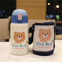 可爱卡通动物弹盖保温杯儿童大容量吸管杯便携式带背带水壶带杯套 小熊/带杯套/400ml 单杯