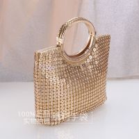 新款镶钻旗袍女 时尚闪亮女单肩包手提小方手拎包闪钻水钻晚装包 金色