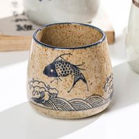 陶瓷马克杯复古中式饮水杯创意杯田园风格喝水杯情侣杯男女通用 鱼乐 单杯身