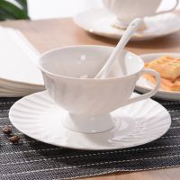 陶瓷咖啡杯欧式下午茶杯具套装花茶杯简约手工描金小轻奢陶瓷杯子 纯白色波浪纹1杯1碟1瓷勺