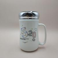 陶瓷水杯马克杯大容量情侣带盖镜面杯卡通办公咖啡学生男女饮水杯 520 单杯带盖