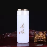 白玉双层玻璃杯男水杯隔热保温便携杯子大容量家用高档商务玻璃杯 300ml白玉杯(无滤网)