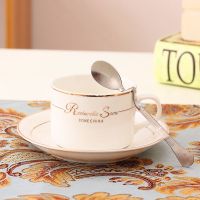 欧式陶瓷杯咖啡杯碟套装简约家用咖啡杯碟带架子茶杯套装陶瓷水具 黄金1杯1碟1勺