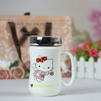 送人卡通陶瓷喝水杯办公家用咖啡杯女可爱创意粉色马克杯带盖勺 A款 KT 杯+盖