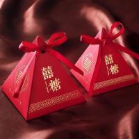 结婚用品喜糖盒子新款创意婚庆喜糖袋三角礼盒装中式婚礼糖盒批发 中式喜糖款 小号 (50个装)