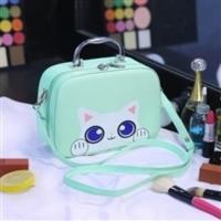 可爱卡通化妆包随身便携小号收纳包手提韩国简约迷你小淑女化妆盒 浅绿色