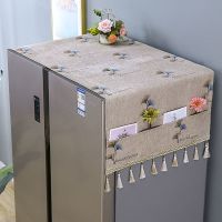 欧式冰箱盖巾冰箱防尘罩单开门双开门洗衣机罩微波炉罩保护罩盖布 雪尼尔银杏叶-咖 微波炉罩35*100cm