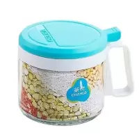 茶花调味罐收纳罐子套装用品厨房家用玻璃盐罐盐味精调料盒 蓝色款