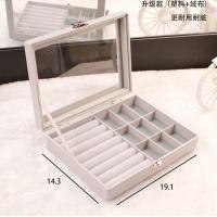 戒指项链耳钉耳环收纳盒防尘简约多功能珠宝箱小饰品手饰整理盒子 亏本促销款戒指+九格首饰盒(灰色)