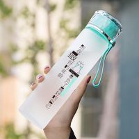 水杯男便携夏天磨砂杯子女学生小清新简约水瓶创意潮流个性玻璃杯 蓝盖-别在最好的年龄辜负了最好的自己 单杯