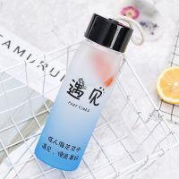 HEISOU水杯男女便携杯子创意个性茶杯潮流简约清新森系磨砂玻璃杯 蓝色遇见(500ML) 单杯