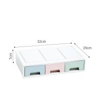 电脑显示器增高置物架多功能桌面收纳盒学生文具抽屉式整理盒 普通款三格-实色