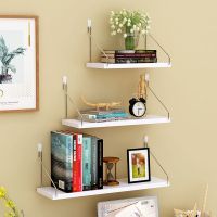 墙上置物架客厅隔板壁挂墙壁书架墙面装饰卧室搁板层板壁挂免打孔 白色三件套[两种安装]