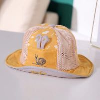 婴儿帽子夏季薄款防护帽飞沫隔离儿童面罩遮脸幼儿渔夫帽宝宝春秋 单帽黄色网 6个月-2岁(46-48）