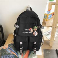 新款大容量情侣ins书包韩版中学生高中生电脑包学生背包旅行包潮 黑色小号(带徽章)