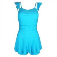 送帽子女童连体分体少女学生大童保守裙式泳装13-18岁女孩游泳衣 1253连体蓝色 140-150cm 60-80斤