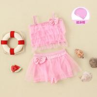 儿童泳衣女宝宝女童泳衣连体分体比基尼温泉游泳衣女孩泳装套装 分体粉纱[送泳帽] L码[建议30-38斤]