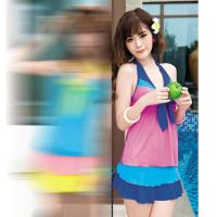 泳衣女性感遮肚显瘦学生韩版裙式泳装连体保守小胸聚拢温泉游泳衣 3862-粉蓝 160/XL(体重80-98斤)