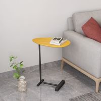 创意C型小边桌可移动茶几铁艺轻奢沙发边几角几简约ins床头阅读桌 浅色胡桃+黑脚45*30*60双杆