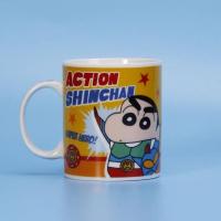 日本蜡笔小新动感超人可爱生日礼物卡通陶瓷杯水杯学生杯子马克杯 黄色小新(送盖送勺)350毫升