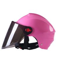 夏季儿童头盔电瓶车男女小孩学生卡通秋冬粉色小童防晒半盔安全帽 粉色防晒(18岁以上)防晒长镜片