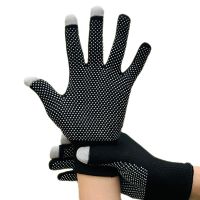 夏季防晒手套薄款户外骑行钓鱼防滑登山开车半指骑手男女触屏露指 触屏款黑色 3双 均码