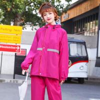 雨衣雨裤套装男女分体防水全身加厚成人户外骑行电瓶车防暴雨雨衣 玫红色双层双胶 L