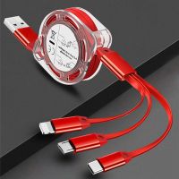 苹果数据线安卓typec三合一手机充电线OPPO华为vivo通用伸缩快充 红色[加长版1.5米伸缩一拖三]单线