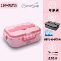 车载加热饭盒电热保温12V可插电1人上班族便携车用带饭神器免注水 少女粉+家用线