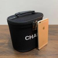 日韩帆布字母彩妆时尚精致手提圆筒化妆包旅行大容量护肤品收纳包 黑色高桶小号