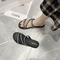 拖鞋女夏季室外时尚百搭Z带防滑耐磨沙滩平底懒人一字拖鞋 黑色 36码