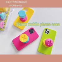 ins韩国螺丝钉支架适用12/11/promax苹果x/xr手机壳iPhone7/8plus 粉壳+3个不同形状螺丝 苹