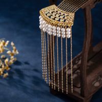 珍珠流苏发梳 明制插梳发饰 古风汉服头饰盘发簪子长流苏后压 珍珠发梳单只