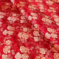 牡丹花中国风织锦缎提花丝绸汉服布料唐装旗袍手工diy包包 大红