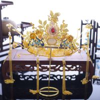 汉服发冠古风配饰中式古装大气凤冠发饰秀禾服头饰皇冠耳饰套装 c108全套