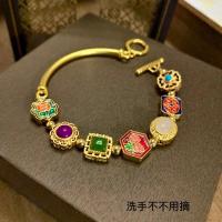 [不掉色不过敏]原创设计越南沙金弯管和田白玉松石配饰手链手串 弯管手链(120斤以下)