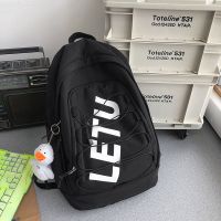 书包女ins双肩包2021新款女学生韩版潮大学生大学校园超火背包男 黑色[升级加厚面料更结实耐用] 单包无挂件[收藏店铺