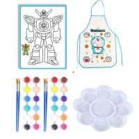 儿童水彩画填色颜料画涂鸦画油画套装益智手工幼儿园画画涂色画卡 40张画4排颜料4笔1调色盘1围裙男